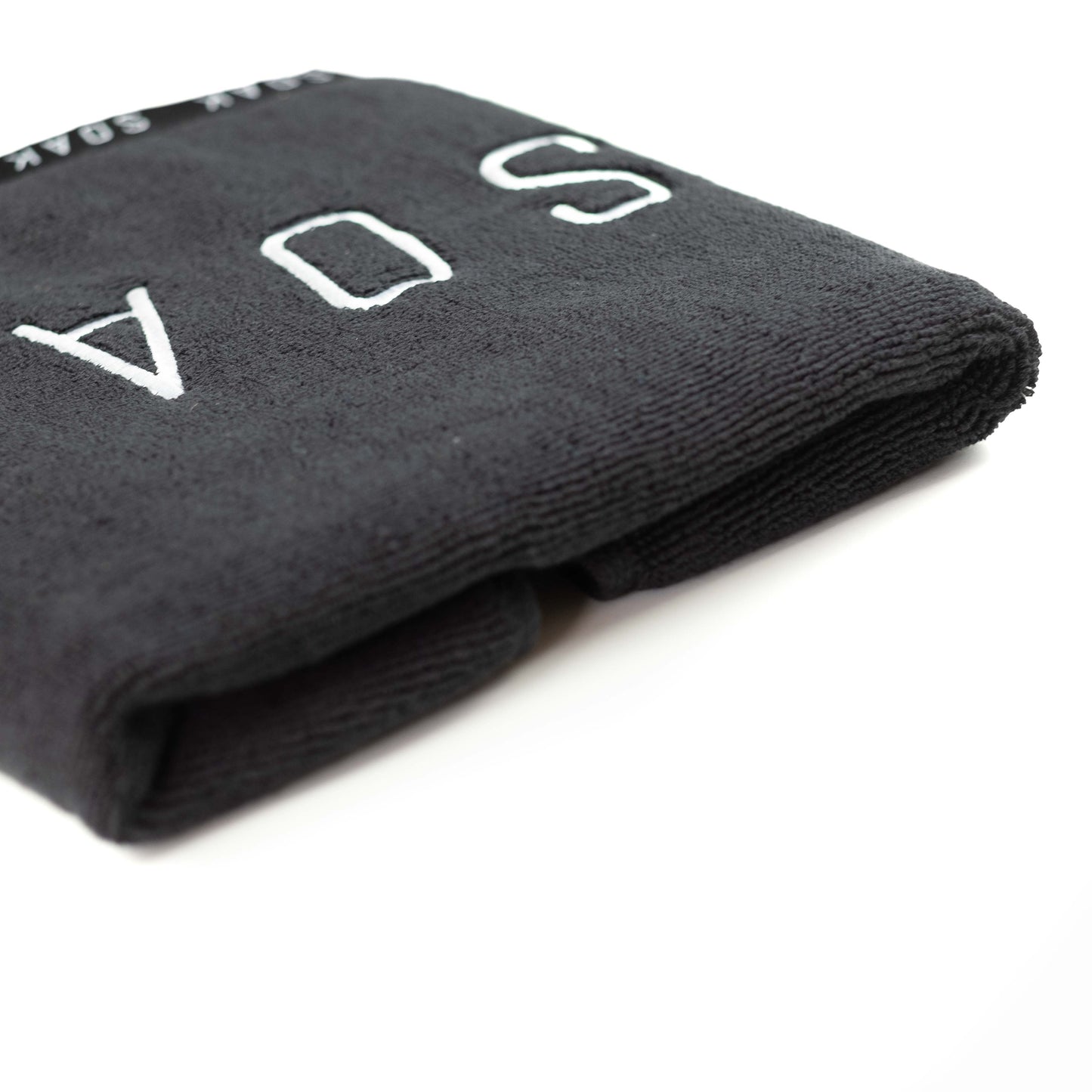 Black cotton gym sport embroidered towel side view