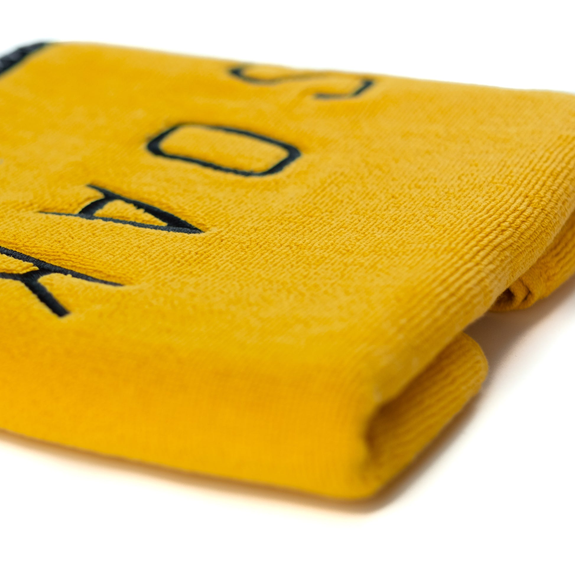 Yellow cotton gym sports embroidered towel side view
